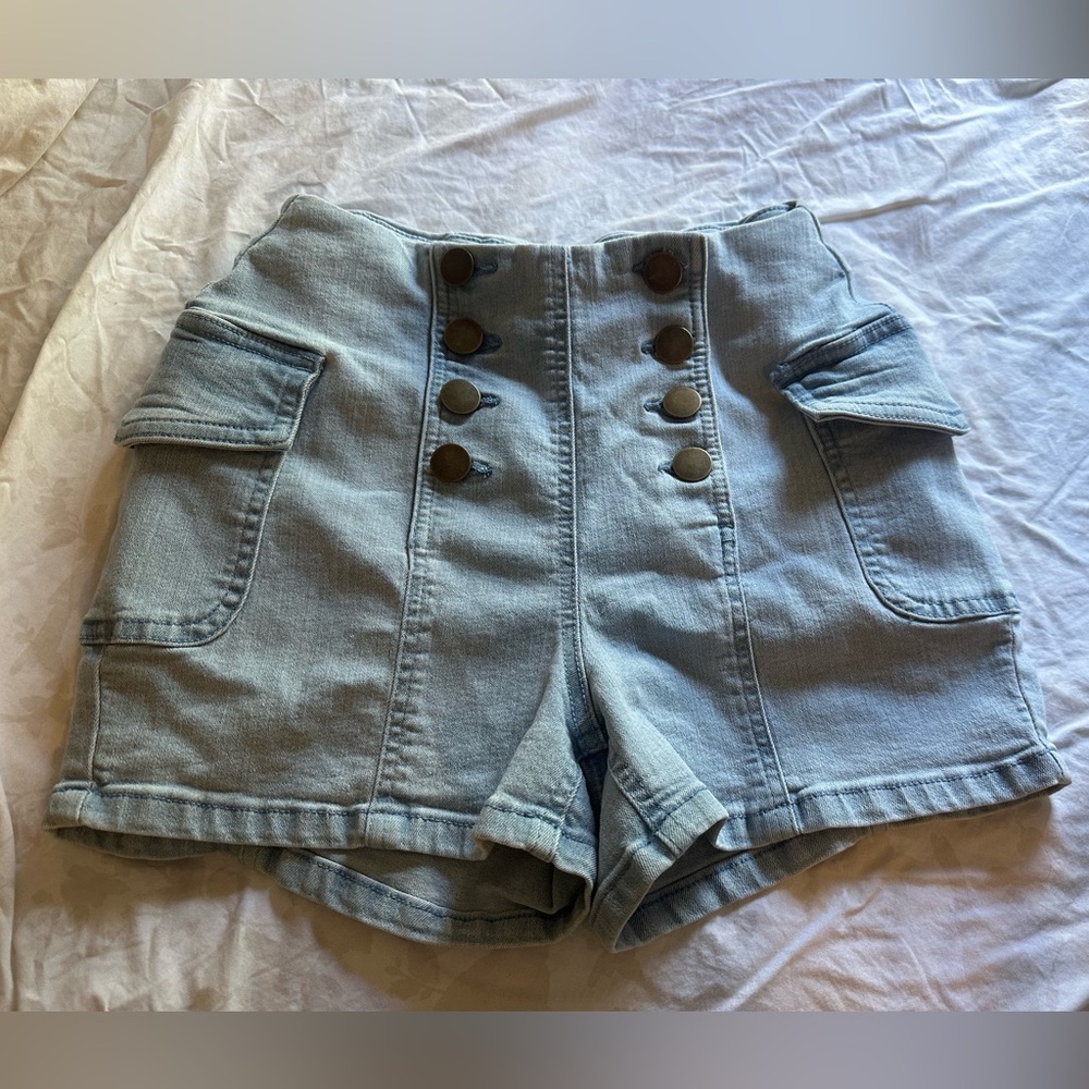 VENUS High Waist Denim Shorts with Button Detail